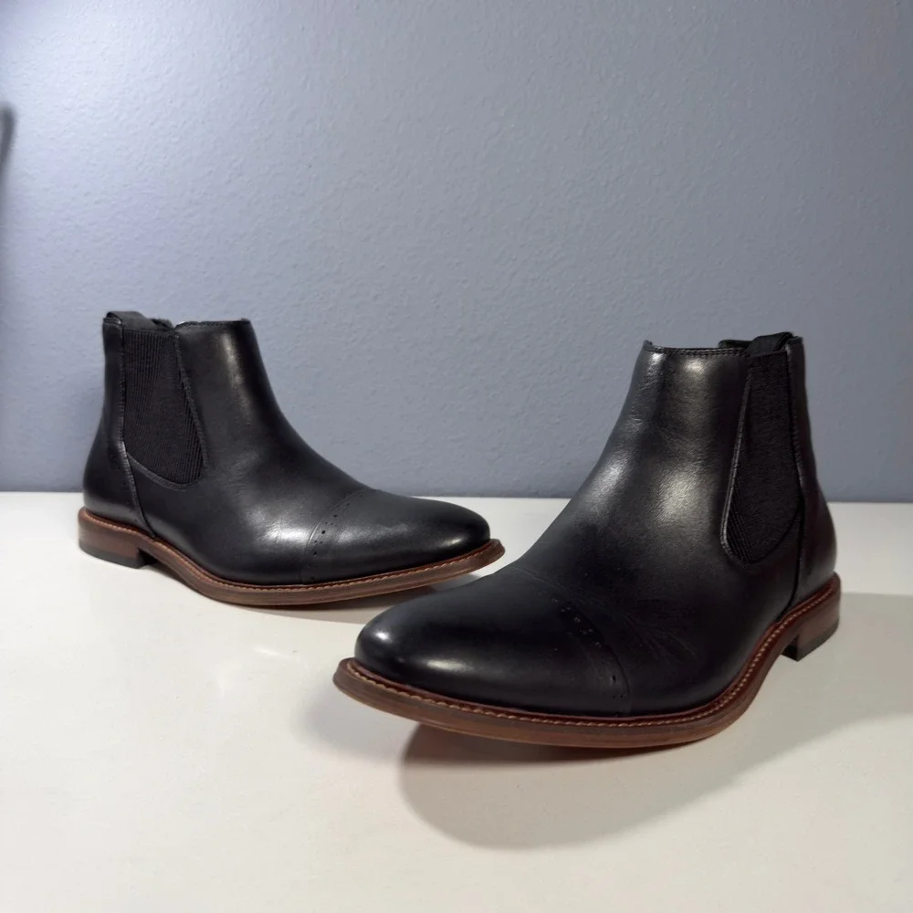Stacy Adams Chelsea Boots Men New Black Cap Toe Stretch Leather ankle Size 9